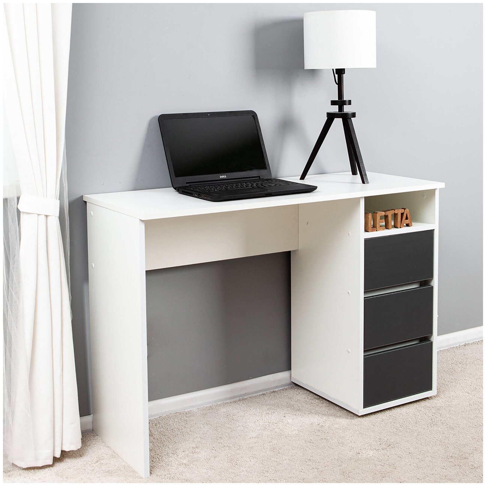 фото Стол письменный рабочий Estet 3 ящика Белое тиснение/Антрацит 1100х754х430