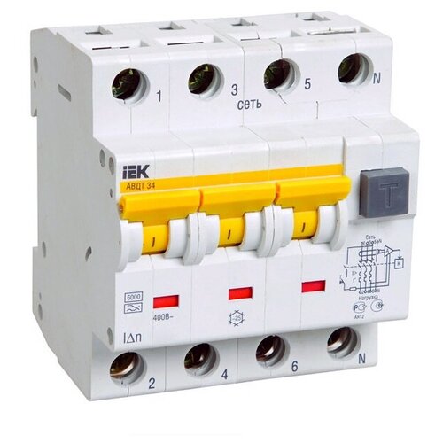 Выключатель автоматический дифференциальный АВДТ 34 3п+N 25А C 30мА тип A MAD22-6-025-C-30 IEK