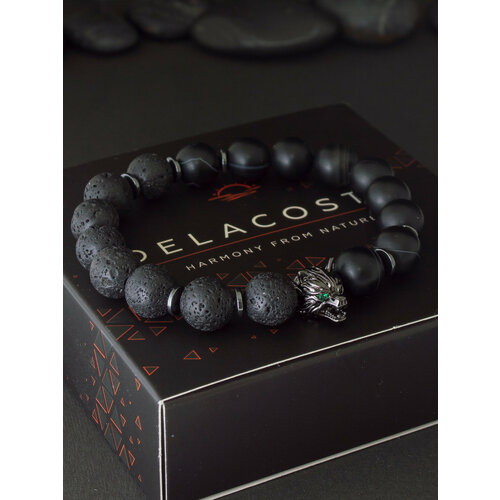 Браслет DELACOSTA, вулканическая лава, агат, гематит, 1 шт., размер 16 см, размер XS, коричневый, черный
