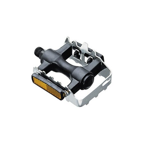 фото Педали пластик. с алюминий ободом, с отражат. (50) серебро-черные mark19