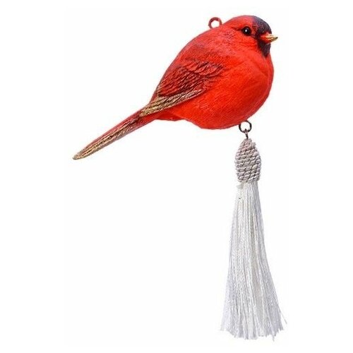 фото Подвеска птичка с кисточкой, полистоун, красная, 10.2x4.8 см, kaemingk 530458-красная