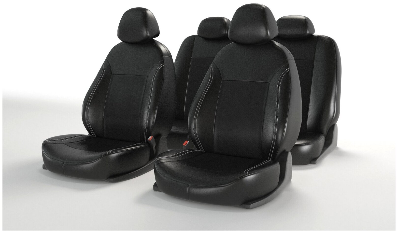 Универсальные чехлы на автомобильные сиденья CarFashion ATOM LEATHER черный/черный/красный