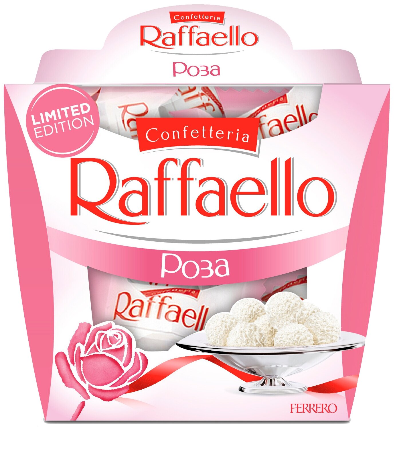 Raffaello миндаль и кокос с ароматом розы, 150 г, картонная коробка