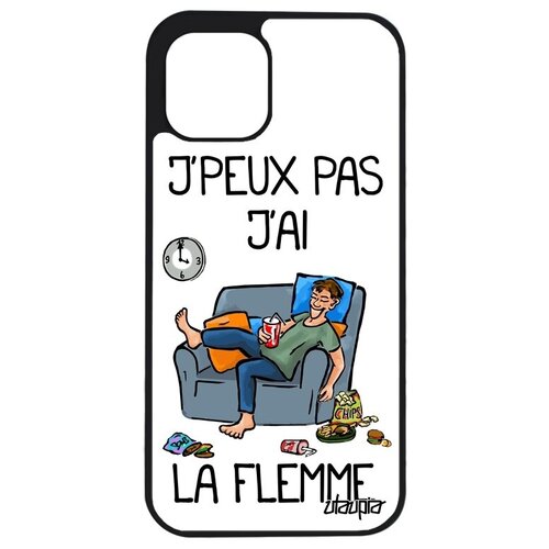 фото Стильный чехол на мобильный // iphone 12 mini // "не могу - мне лень!" надпись карикатура, utaupia, белый