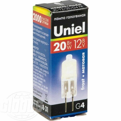 Лампа галогенная Uniel JC-12/20/G4 FR, 20 Вт