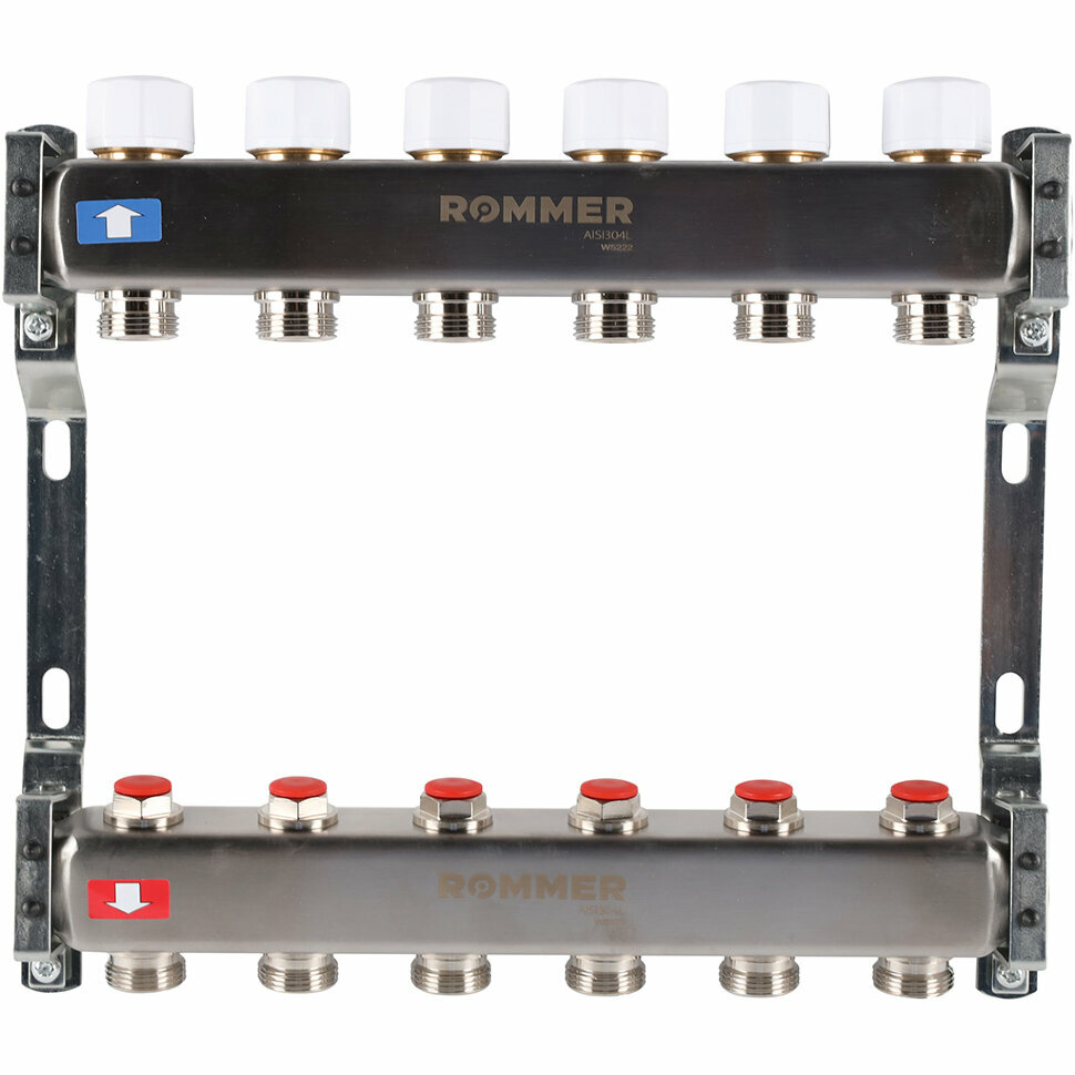 Коллектор из нержавеющей стали без расходомеров 6 выходов ROMMER (RMS-3200-000006)