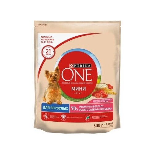 Purina One Сухой корм для взрослых собак мелких пород с говядиной и рисом 1236322712483427 0,6 кг 37479 (10 шт)