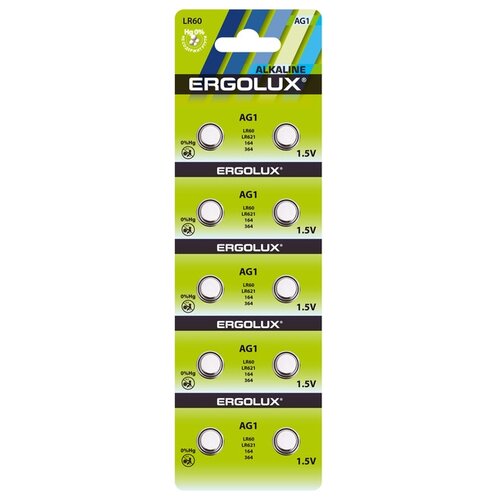 Батарейка Ergolux AG1 (LR60/LR62), в упаковке: 10 шт.