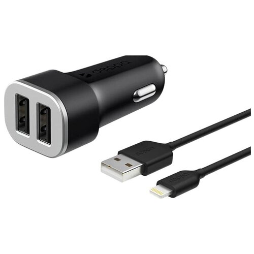 Зарядное устройство Deppa, 2 USB 2.4А, Lightning, MFI, черный (11285) автомобильное зарядное устройство deppa 11213