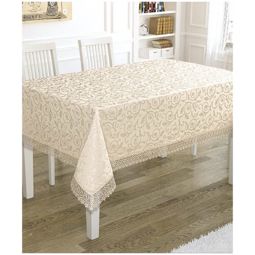 Скатерть KARNA KDK с гипюром прямоугольная 160х300 см цвет бежевый 358200₽