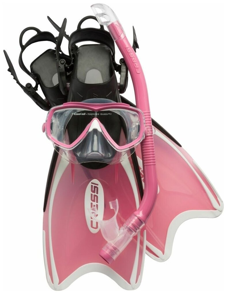 Набор для снорклинга CRESSI MINI PALAU BAG, розовый, р-р 29/32 (ласты + маска + трубка + сумка)
