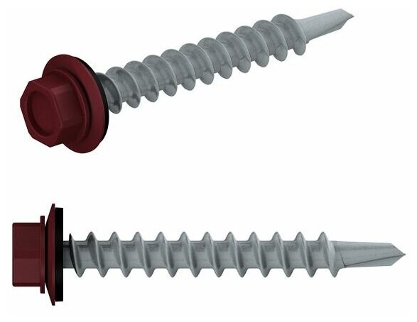 фото Саморез кровельный 5.5х19 мм цинк, шайба с прокл, PT3, RAL 3005 (300 шт в карт. уп.) STARFIX (по металлу, цвет винно-красный) (SMC3-46685-300)