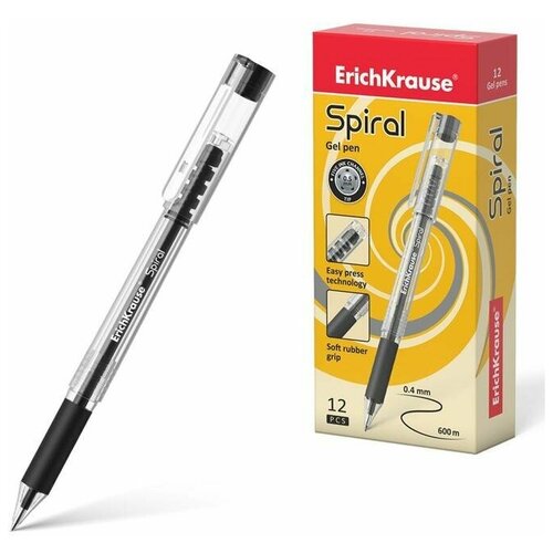Купить Ручка гелевая ErichKrause Spiral, чернила чёрные, узел 0.5 мм, длина линии письма 600 метров