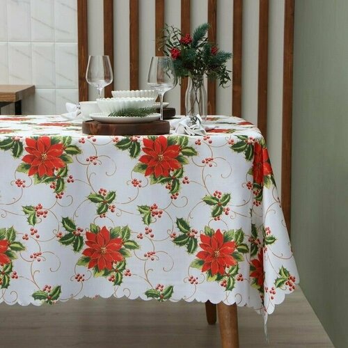 Скатерть 110x145 см Прямоугольная Цветочно-растительная Новогодняя Полиэстер 1393₽