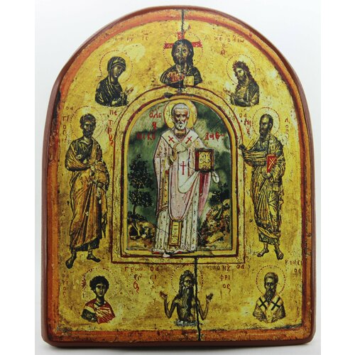 Икона Николай Чудотворец, деревянная иконная доска, левкас, ручная работа (Art.1146С)