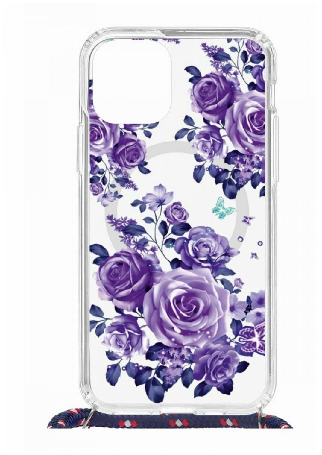 Чехол для iPhone 11 Pro Kruche Print MagSafe Magrope Roses,противоударная пластиковая накладка с рисунком,силиконовый бампер со шнурком,с принтом