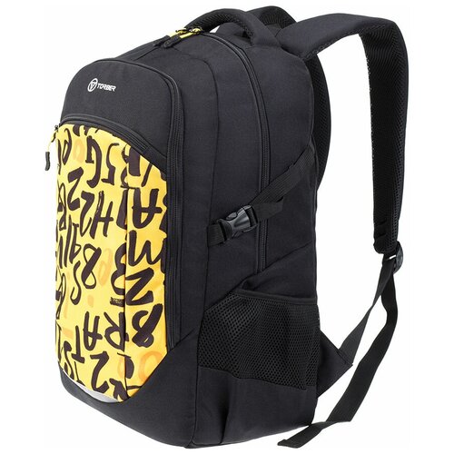 фото Школьный рюкзак torber class x t9355-22-blk-yel, черно-желтый с принтом "буквы", полиэстер 900d, 46 x 32 x 18 см, 21 л