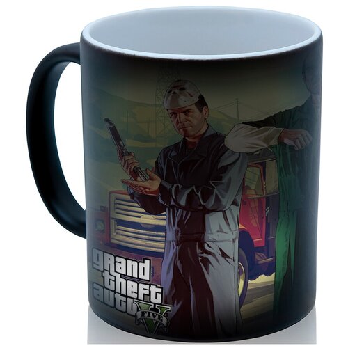 фото Кружка хамелеон по мотивам gta, полиция, девушка и 2 бандита, необычный сувенир drabs