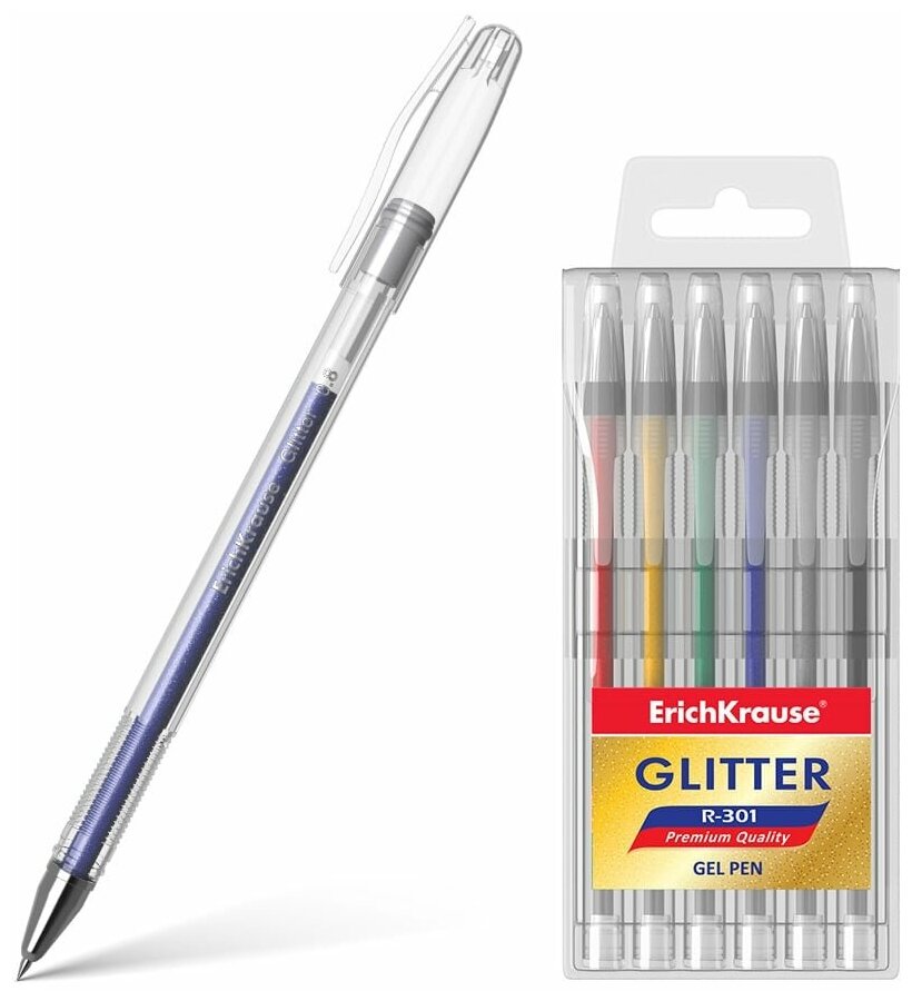 Ручка гелевая ErichKrause® R-301 Glitter (в футляре по 6 шт.) 46526