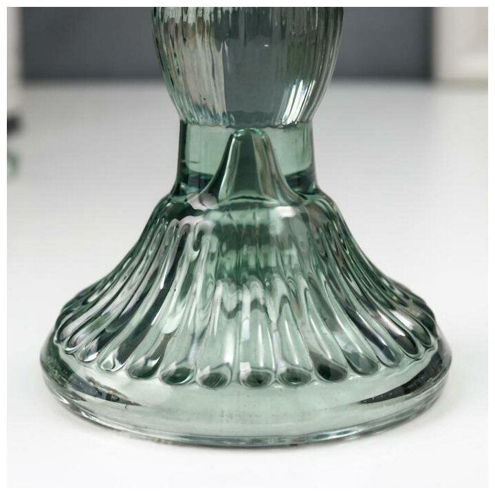 Подсвечник стекло на 1 свечу "Колонна с шарами" синий-зелёный прозрачный 15,5х8,5х8,5 см - фотография № 2