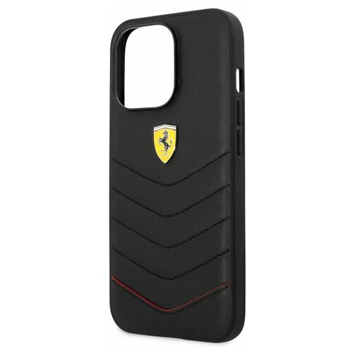 фото Ferrari для iphone 13 pro max чехол genuine leather quilted with metal logo hard black