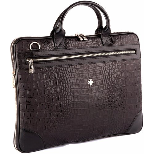 Портфель NARVIN, фактура под рептилию, черный