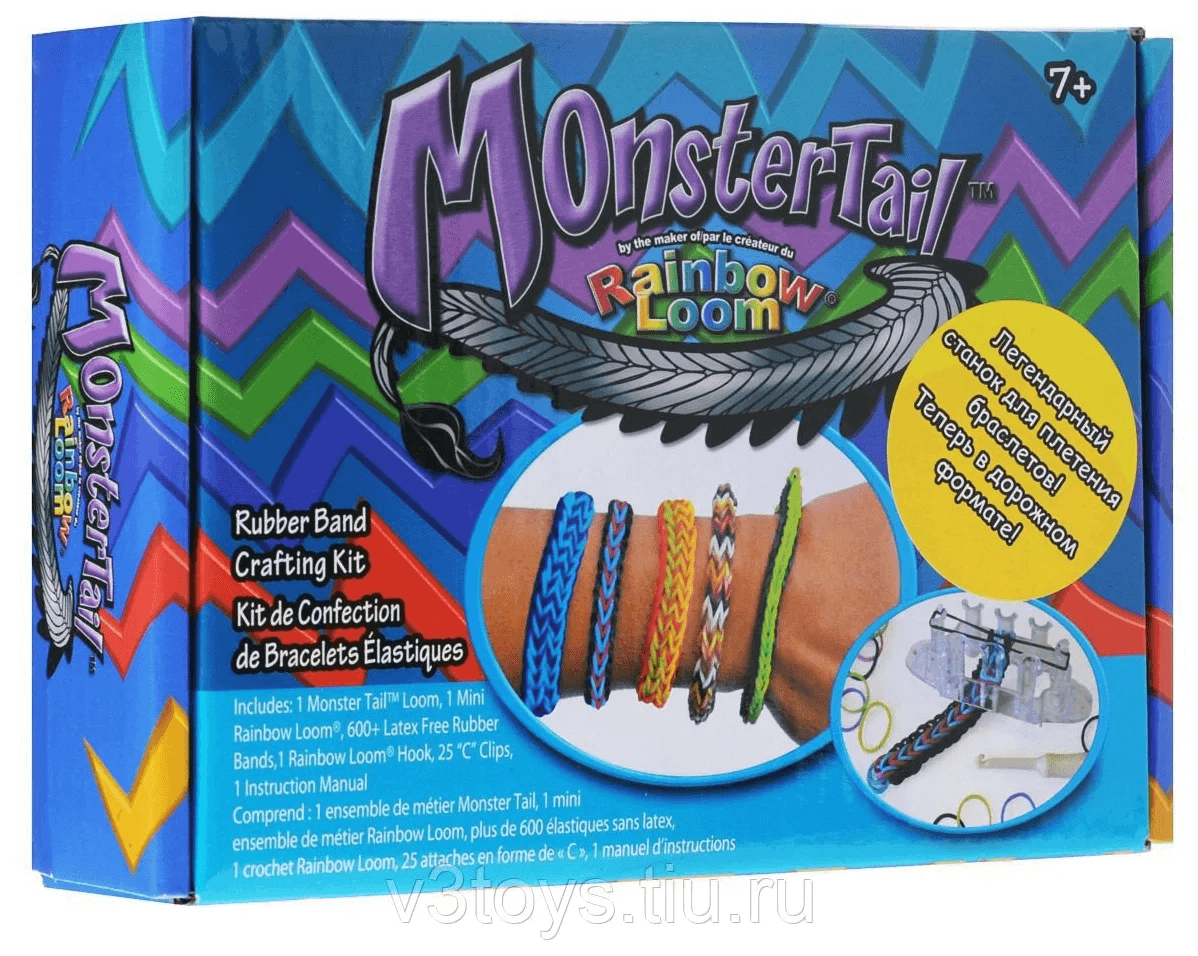 Rainbow Loom Набор для плетения браслетов из резиночек RAINBOW LOOM Монстр Тейл + станок компактного размера T1000(611)