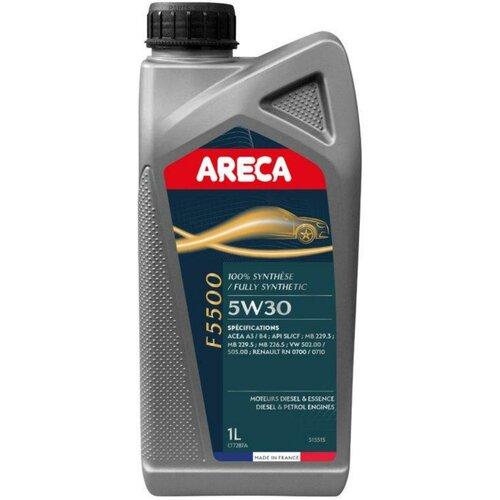 Areca Areca F 5500 5w30 (1l)_масло Мот! Синт Acea A3/B4, Api Sl/Cf, Vw 502/505, Mb 229.5/229.3/226.5