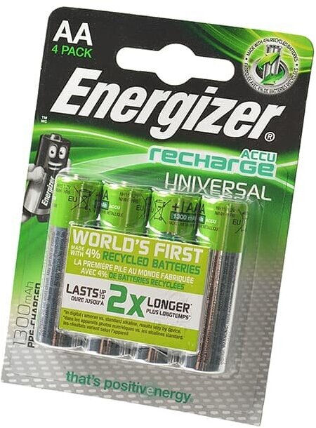 Аккумулятор Ni-Mh 1300 мА·ч 1.2 В Energizer Accu Recharge Universal AA, в упаковке: 4 шт.