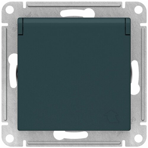 SE AtlasDesign Изумруд Розетка с/з, со шторками, с крышкой, 16А, в сборе (комплект 3шт)