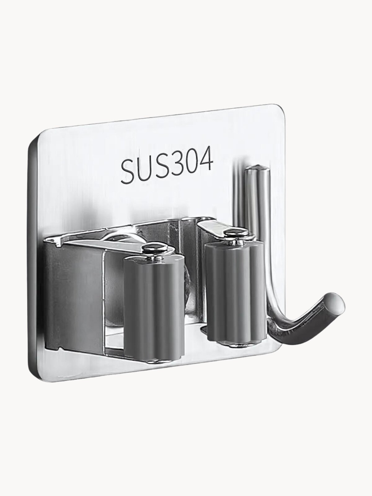 Держатель для швабры настенный металлический — самоклеящийся, с крючком, для ручки швабры и ведра