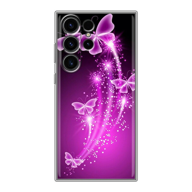 Дизайнерский силиконовый чехол для Гэлакси С23 Ультра / Samsung Galaxy S23 Ultra Бабочки фиолетовые