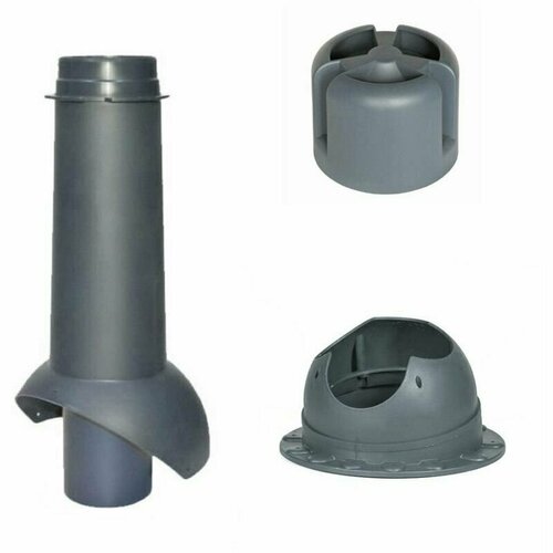 Вентиляционный выход (комплект) 110 мм h-500 для канализации утеплённый Krovent с грибком и проходным элементом для мягкой и фальцевой кровли, серый (Ral 7024)