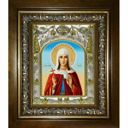 Икона София мученица, 14x18 см, в деревянном киоте 20х24 см, арт вк-2603