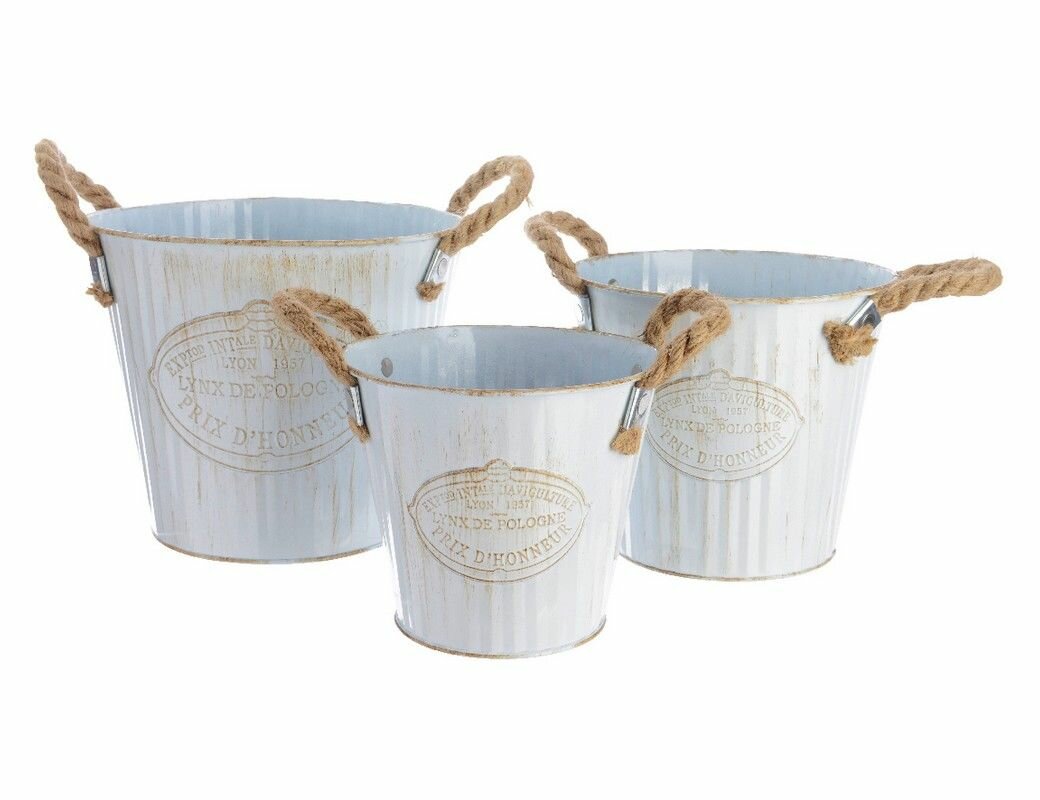 фото Набор кашпо бонньё, металл, белый, 15-20 см, 3 шт, Kaemingk 842760