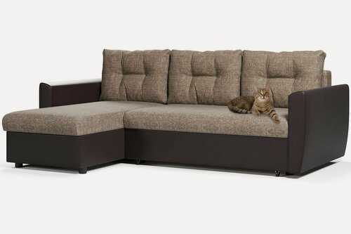 Изображение товара Угловой диван Амстердам еврокнижка, коричневая рогожка и коричневая искусственная кожа, левый угол