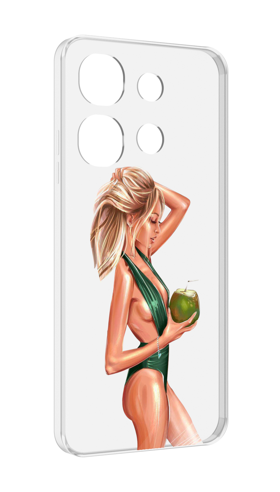 Чехол MyPads девушка-с-кокосом-в-зеленом-купальнике женский для Tecno Spark Go 2023 (BF7) / Tecno Smart 7 задняя-панель-накладка-бампер