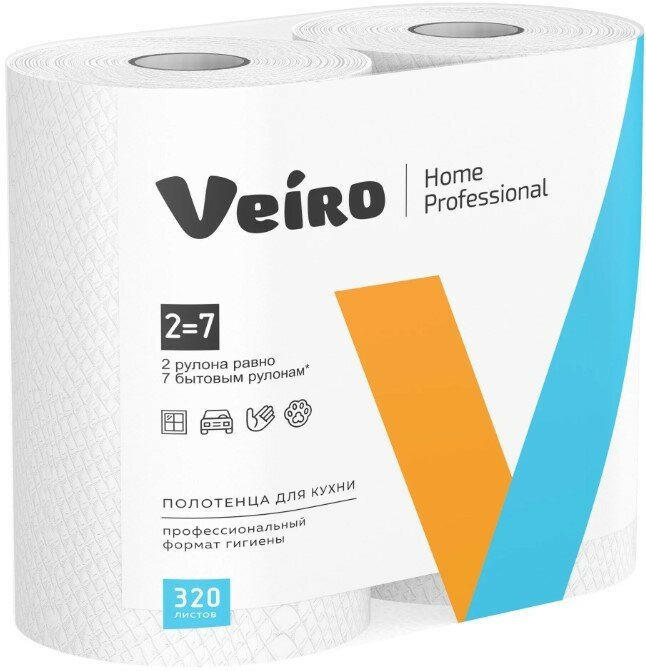 Полотенца Veiro "Professional Home", бумажные, ролевые, двухслойные, 2 рулона (K301)