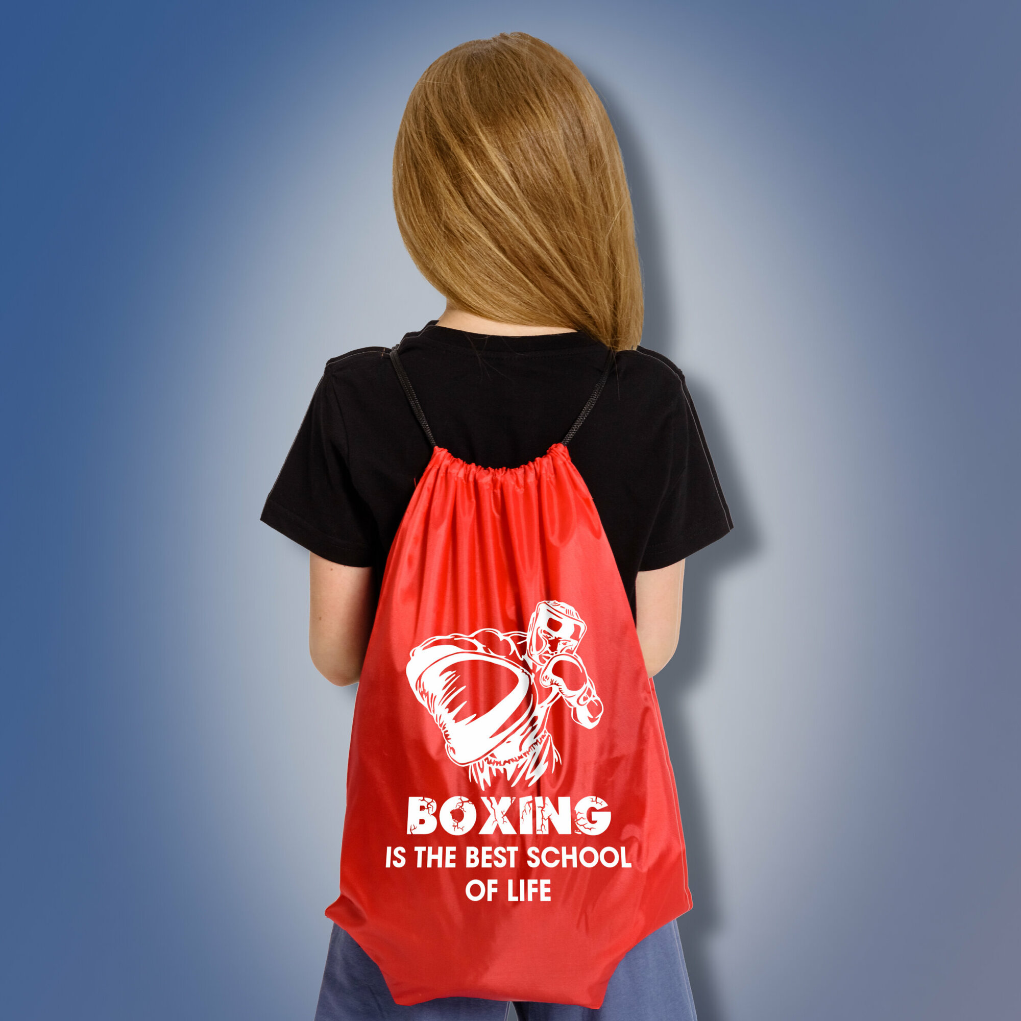 Сумка мешок с изображением боксера и надписью BOXING is the best school of life, красного цвета