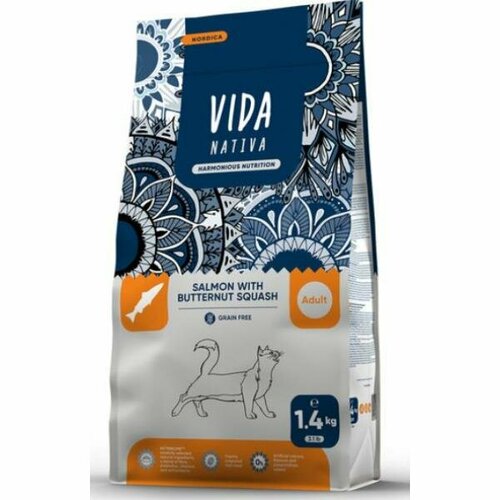 Vida Nativa Корм Vida Nativa для взрослых кошек с лососем и тыквой, 1.4кг