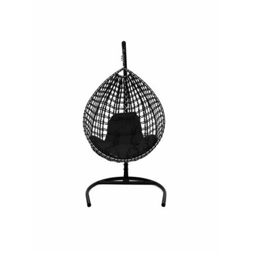 Подвесное кресло M-group капля люкс двуцветное с ротангом чёрное/белое серая подушка подвесное кресло с ротангом для компании белое серая подушка
