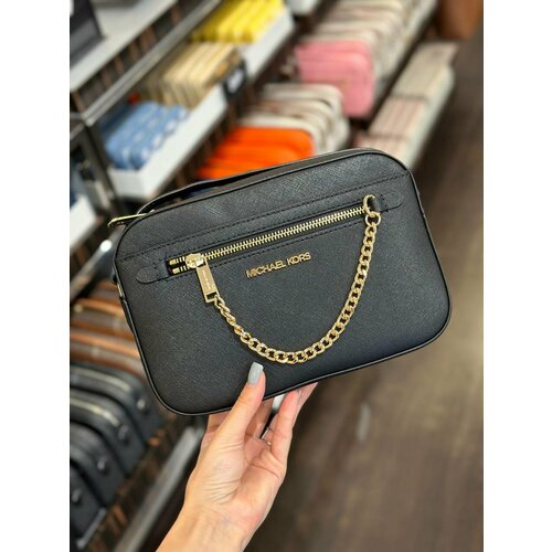 Сумка кросс-боди MICHAEL KORS Michael Kors Jet Set Item Black Gold 35S1GTTC7L, фактура зернистая, рельефная, матовая, черный