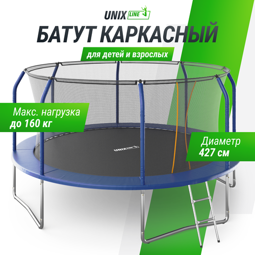 Каркасный батут Unix Line SUPREME BASIC 14 ft 427х427х269 см , синий