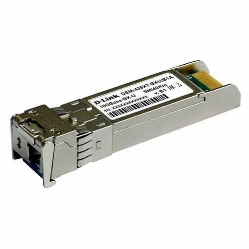 Трансивер D-Link 436XT-BXU/40KM/B1A WDM SFP+ Transceiver with 1 10GBase-LR port.Up to 40km, single-mode Fiber, Simplex LC connector, Transmitting and Receiving wavelength: TX-1270nm, RX-1330nm, 3.3V power. (436XT-BXU/40KM/B1A) for h3c 1000base zx 1 25g 1550nm 120km sfp transceiver optical module with ddm and lc connector