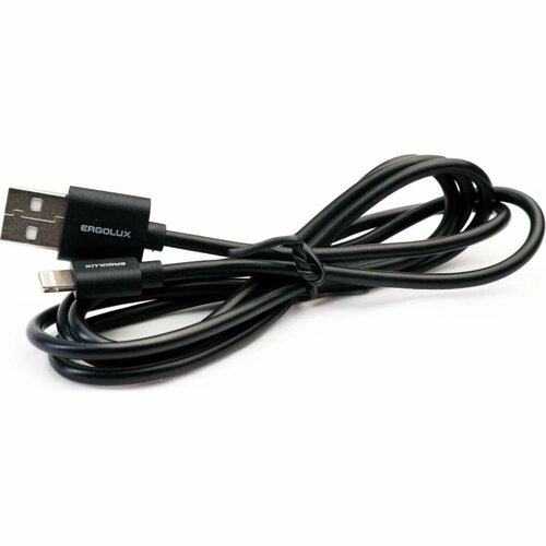 Кабель для зарядки Lightning - USB Ergolux Elx-cdc03-c02, цвет черный, 3А, 1.2 м, 1 шт кабель 4в1 usb typec lightning ergolux elx cdc07 c02 цвет черный 5а 1 2 м 1 шт