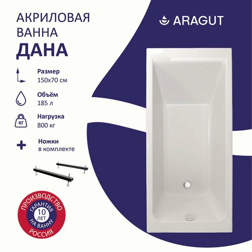 Акриловая ванна ARAGUT Дана 150х70 в комплекте с ножками 15268₽