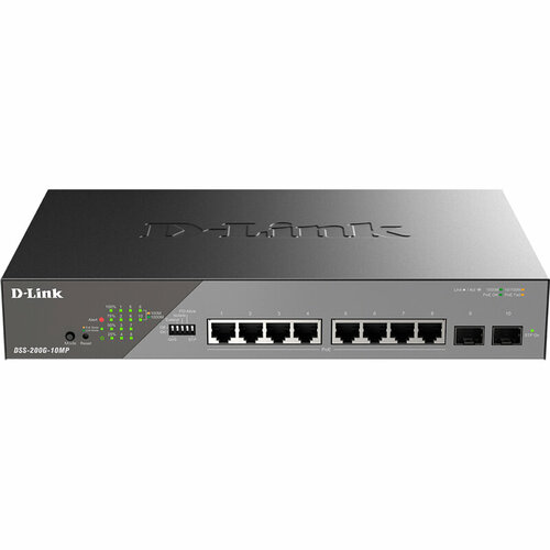 D-Link DSS-200G-10MPA1A Настраиваемый L2 коммутатор с 8 портами 101001000Base-T и 2 портами 1000Base-X SFP 8 портов 18150₽