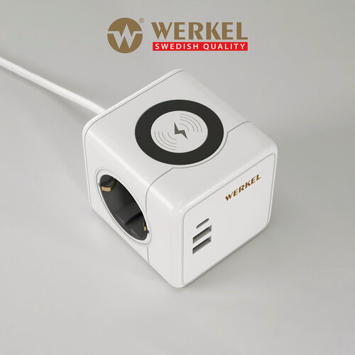 Изображение товара Розеточный блок 3-местный + 3 USB + беспроводная зарядка Werkel W6513501, цвет белый