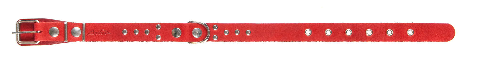 Ошейник аркон кожаный для собак однослойный, украшения, красный (40-54 см/25 мм)