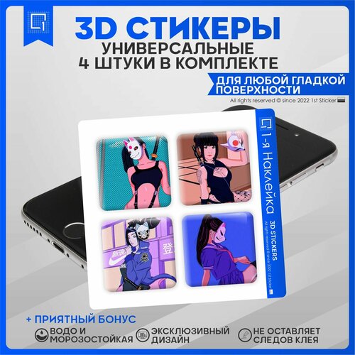 Наклейки на телефон 3D Стикеры Аниме Самурай Девушка